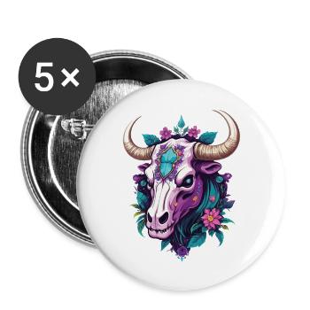 Bull Skull Spirituelles Mandala Traumfänger - Buttons groß 56 mm (5er Pack) - Weiß - Vorne