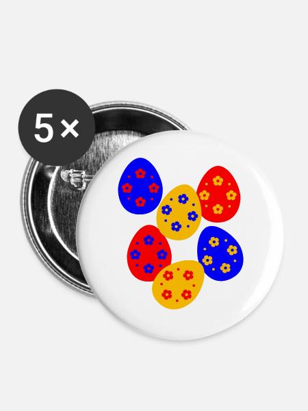 Ostereier Osterfest - Buttons groß 56 mm (5er Pack) - Weiß