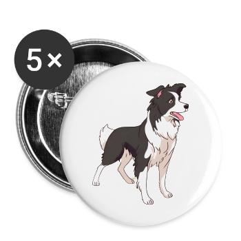 Chien de race border collie - Lot de 5 grands badges (56 mm) - blanc - Devant