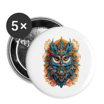 Eule Spirituelles Mandala Tier Traumfänger Design - Buttons groß 56 mm (5er Pack) - Weiß - Vorne