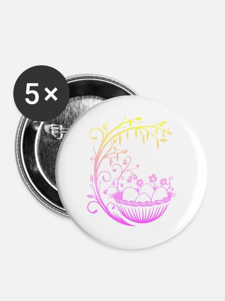 Ostern Osterkorb Osternest - Buttons groß 56 mm (5er Pack) - Weiß