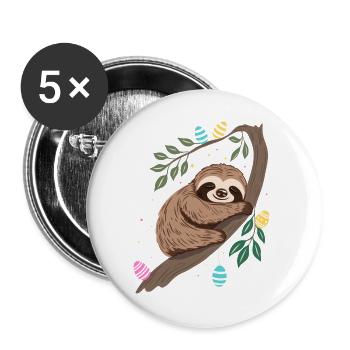 Easter Sloth with Easter Eggs - Buttons large 2.2''/56 mm (5-pack) - white - Front