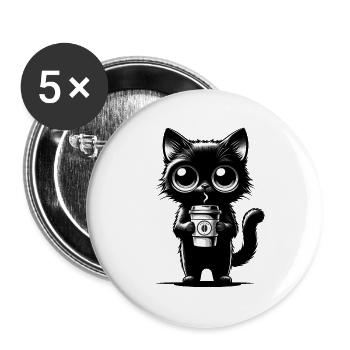 Jolie tasse à café chat noir – Chibi Kawaii - Lot de 5 grands badges (56 mm) - blanc - Devant