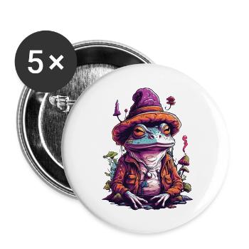 Magischer Frosch Psychedelic Wald Pilze Musik - Buttons groß 56 mm (5er Pack) - Weiß - Vorne