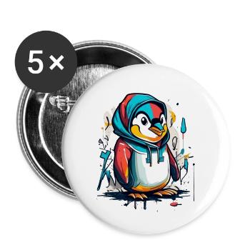 Cool Penguin Graffiti - Buttons large 2.2''/56 mm (5-pack) - white - Front