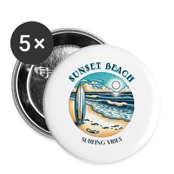 Ambiance de surf sur la plage au coucher du soleil - Lot de 5 grands badges (56 mm) - blanc - Devant