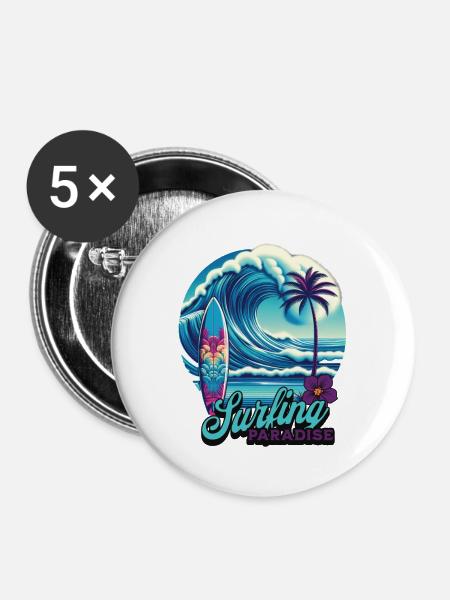 Surfing Paradise - Buttons groß 56 mm (5er Pack) - Weiß