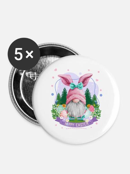 Hoppy Gnome Easter - Easter Gift Idea - Buttons groß 56 mm (5er Pack) - Weiß