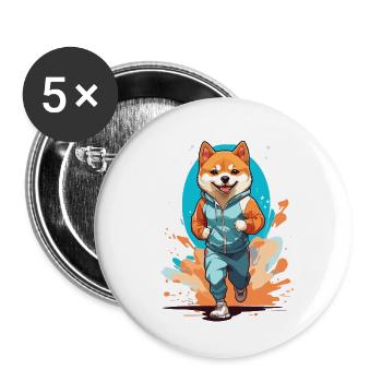 Shiba Dog Streetwear Jogging Aesthetic Style - Buttons large 2.2''/56 mm (5-pack) - white - Front