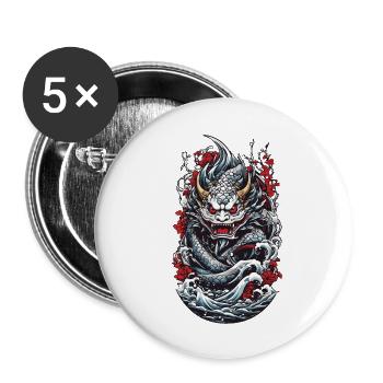 Seeungeheuer Japanischer Dämon Yokai Streetwear - Buttons groß 56 mm (5er Pack) - Weiß - Vorne