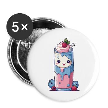 Blaubeeren Milchshake Spaß Kawaii Anime - Buttons groß 56 mm (5er Pack) - Weiß - Vorne