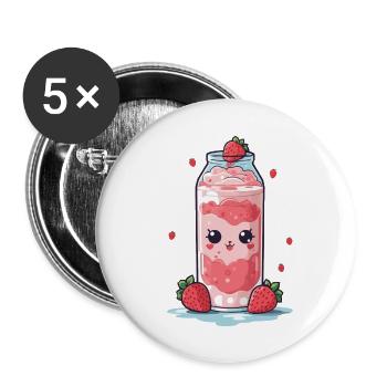 Himbeeren Kawaii Anime Milchshake Spaß - Buttons groß 56 mm (5er Pack) - Weiß - Vorne