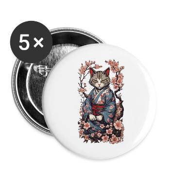 Kimono Cat Aesthetic Yokai Streetwear - Buttons large 2.2''/56 mm (5-pack) - white - Front