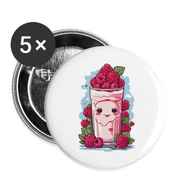 Himbeeren Niedlicher Milchshake Kawaii Anime Spaß - Buttons groß 56 mm (5er Pack) - Weiß - Vorne