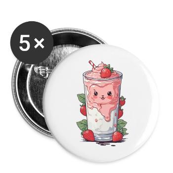Erdbeeren Niedlicher Milchshake Kawaii Spaß - Buttons groß 56 mm (5er Pack) - Weiß - Vorne