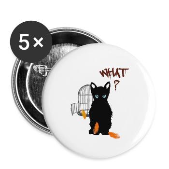 Little black cute kitten and bird - Buttons large 2.2''/56 mm (5-pack) - white - Front