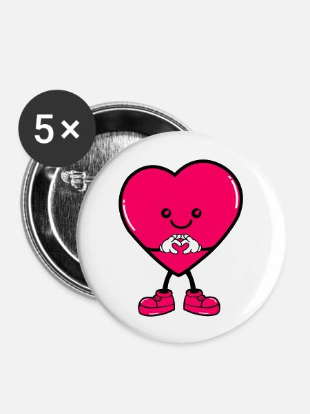 heart comic - Buttons groß 56 mm (5er Pack) - Weiß