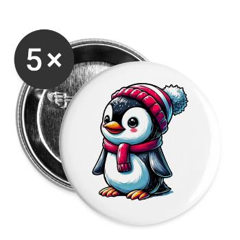 Pinguin - Buttons groß 56 mm (5er Pack) - Weiß - Vorne