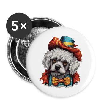 Clown Animal / Circus / Funny / Colorful / Show / Dog - Buttons large 2.2''/56 mm (5-pack) - white - Front