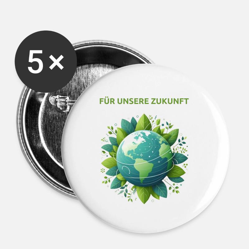 Klimaschutz Erde - Buttons groß 56 mm (5er Pack) - Weiß