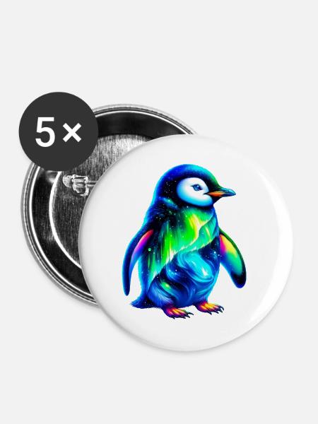 Aurora Borealis Pinguin - Buttons groß 56 mm (5er Pack) - Weiß