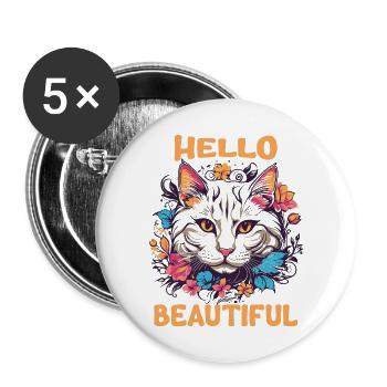 Katze schöne stilvolle Frauen bunte Kunst Kunst - Buttons groß 56 mm (5er Pack) - Weiß - Vorne