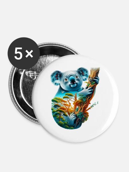 Koala - Buttons groß 56 mm (5er Pack) - Weiß