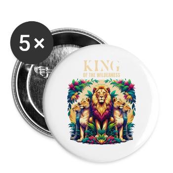 Löwe King of The Wilderness Savanne Steppe Afrika - Buttons groß 56 mm (5er Pack) - Weiß - Vorne