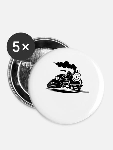 Dampfzug Skizze - Buttons groß 56 mm (5er Pack) - Weiß