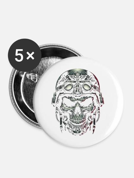 Pilotenschädel Pilot - Buttons groß 56 mm (5er Pack) - Weiß