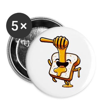 Toast mit Honig Imker Bienenhonig - Buttons groß 56 mm (5er Pack) - Weiß - Vorne