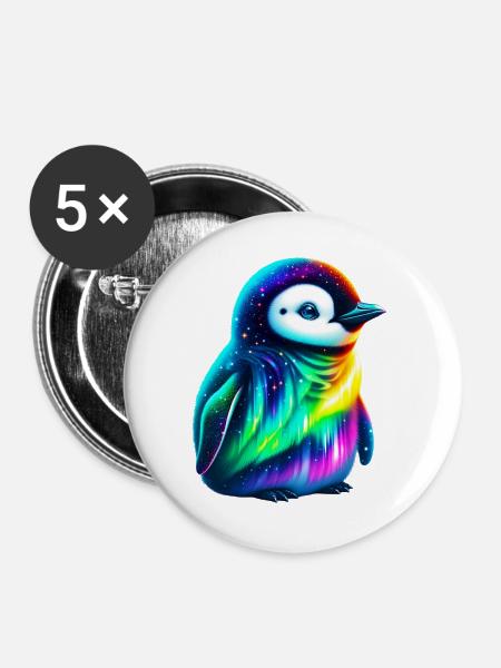 Aurora Borealis Pinguin - Buttons groß 56 mm (5er Pack) - Weiß