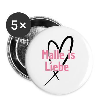 Malle ist Liebe Herz - Buttons groß 56 mm (5er Pack) - Weiß - Vorne