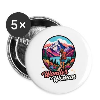 Wander Woman Wandern Wanderwoman Berge Natur Retro - Buttons groß 56 mm (5er Pack) - Weiß - Vorne