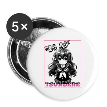 Tsundere Girl Cute Anime Girl - Buttons large 2.2''/56 mm (5-pack) - white - Front