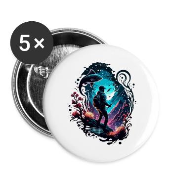 Angler Siluette / Fishing / Fish / Lake / Sport - Buttons large 2.2''/56 mm (5-pack) - white - Front