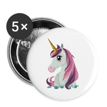 Licorne - Lot de 5 grands badges (56 mm) - blanc - Devant