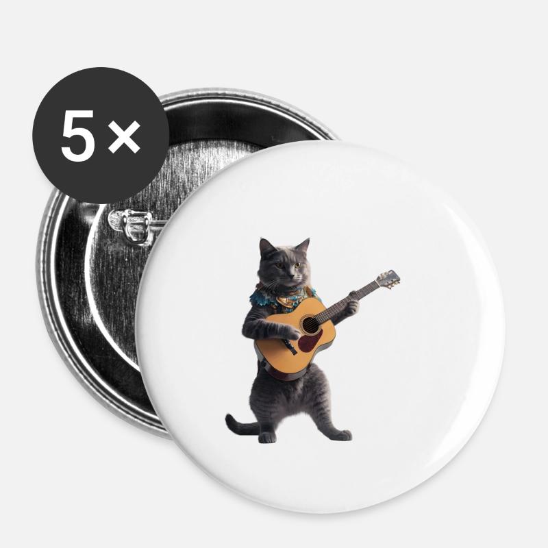Cat Guitar - Buttons large 2.2''/56 mm (5-pack) - white