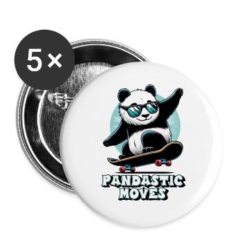 Cool panda with sunglasses on skateboard - Buttons large 2.2''/56 mm (5-pack) - white - Front