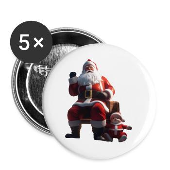 Weihnachtsmann auf der Bank mit Baby-Elf - Buttons groß 56 mm (5er Pack) - Weiß - Vorne