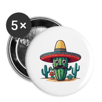Cactus Fiesta Cactus avec Sombrero Cinco de Mayo - Lot de 5 grands badges (56 mm) - blanc - Devant