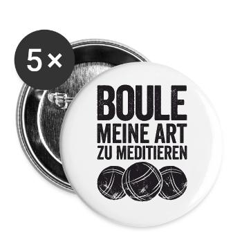 Boule ist meine Superkraft! Bouler Boulespieler - Buttons groß 56 mm (5er Pack) - Weiß - Vorne