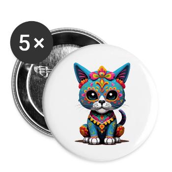 Sugar Skull Mexique Chat Dia De Muertos - Lot de 5 grands badges (56 mm) - blanc - Devant
