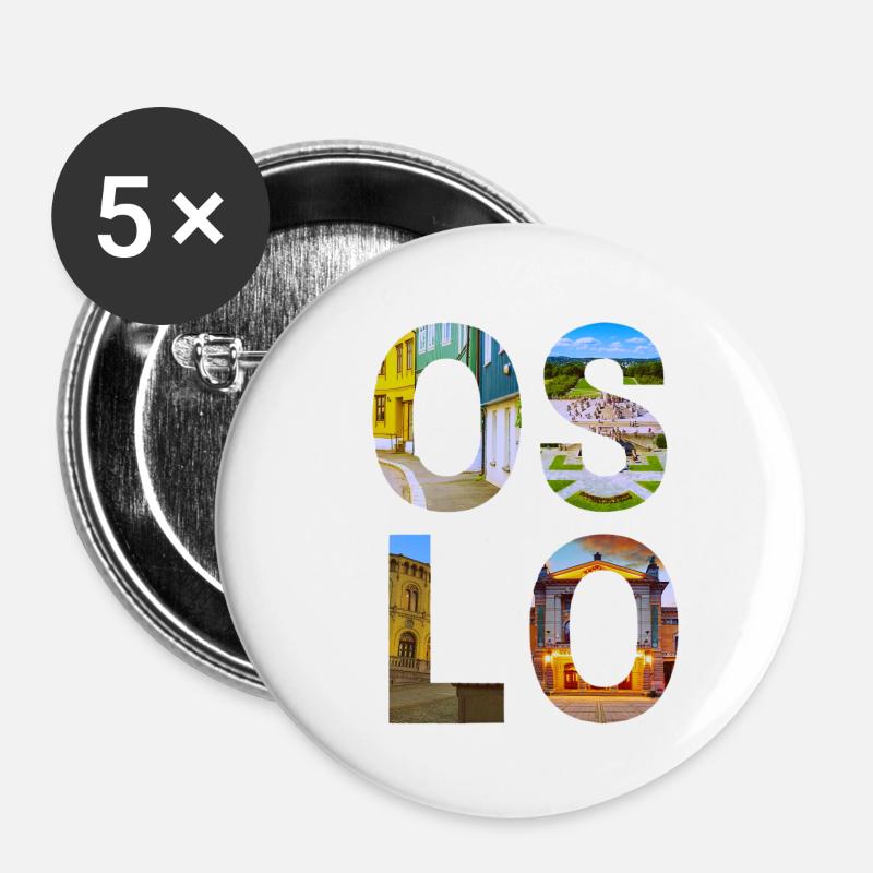 Oslo, Norway - Buttons large 2.2''/56 mm (5-pack) - white