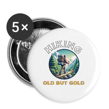 Vieux mais or et randonnée - Lot de 5 grands badges (56 mm) - blanc - Devant
