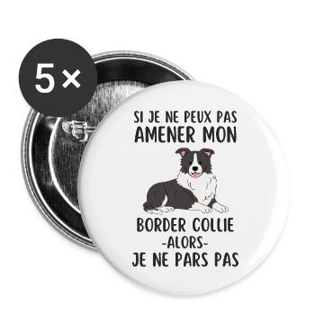 Chien berger border collie - Lot de 5 grands badges (56 mm) - blanc - Devant