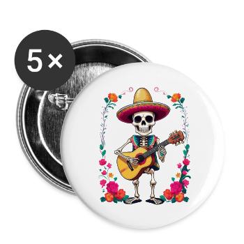 Mexican mariachi skeleton guitarist - Buttons large 2.2''/56 mm (5-pack) - white - Front