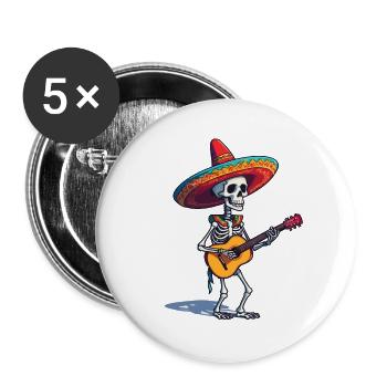 Mexican mariachi skeleton guitarist - Buttons large 2.2''/56 mm (5-pack) - white - Front