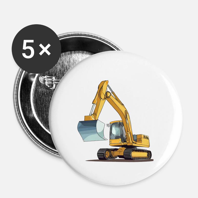 Bagger - Buttons groß 56 mm (5er Pack) - Weiß