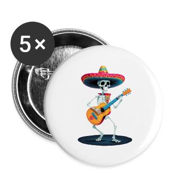 Mexican Mariachi Skeleton Guitar Music - Buttons large 2.2''/56 mm (5-pack) - white - Front